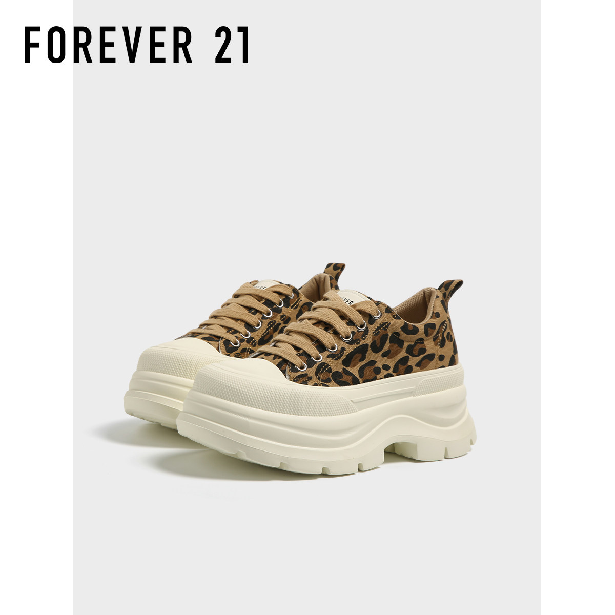 F21超火豹纹厚底帆布鞋女2026春季新款小个子增高百搭麦昆板鞋子