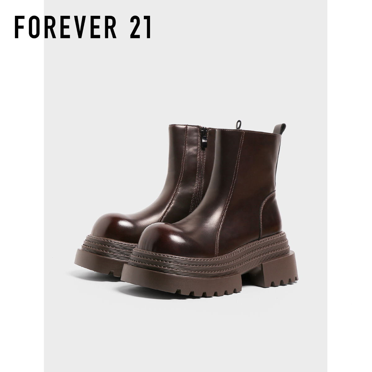 F21棕色马丁靴女2025新款