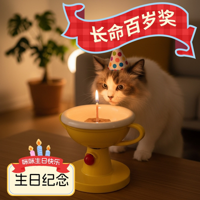 宠物奖杯碗猫碗水碗可升降可调节角度贴地狗碗带洗碗布易洗陶瓷碗