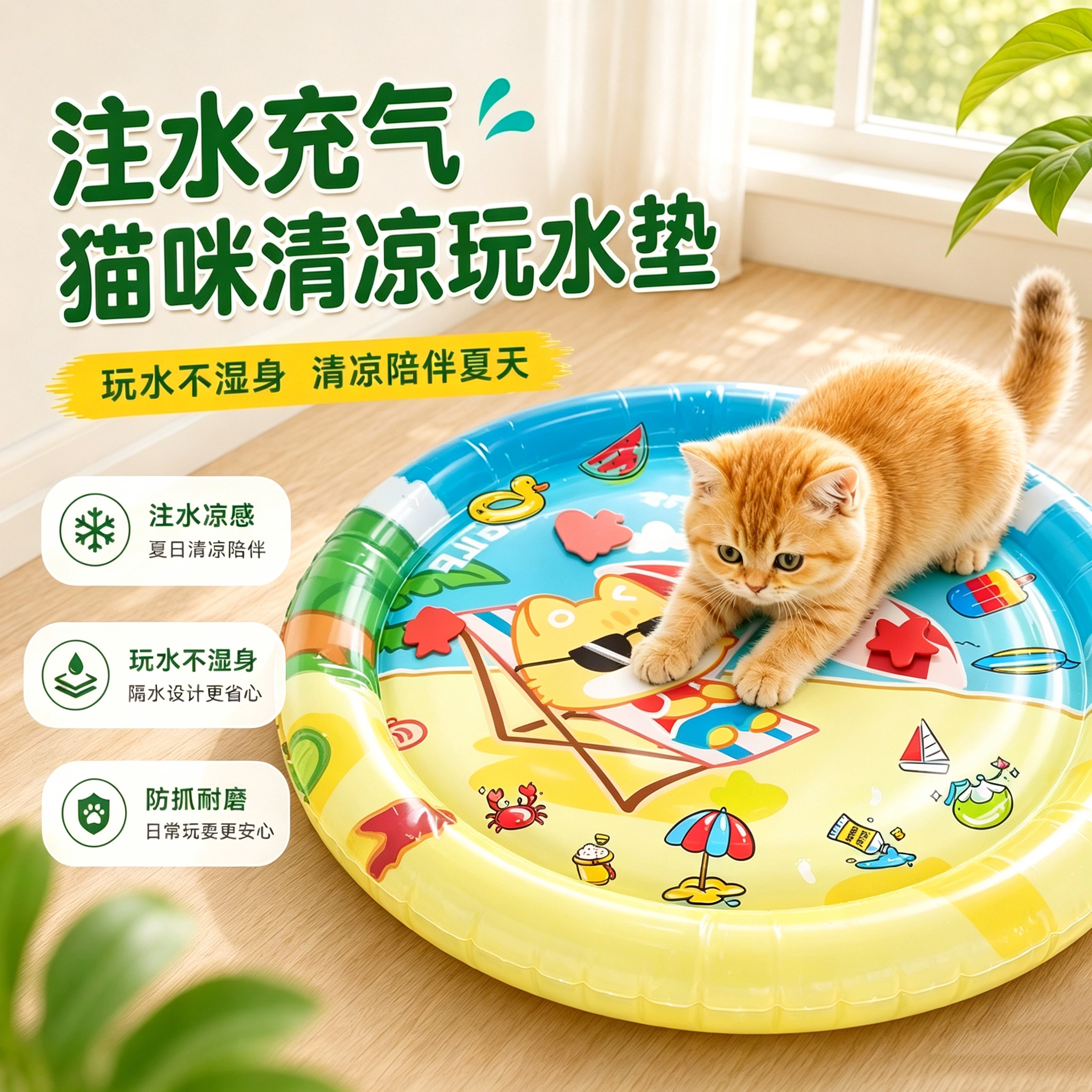 猫咪水床防抓耐磨夏季宠物冰垫充气注水拍拍水垫夏天狗狗降温用品