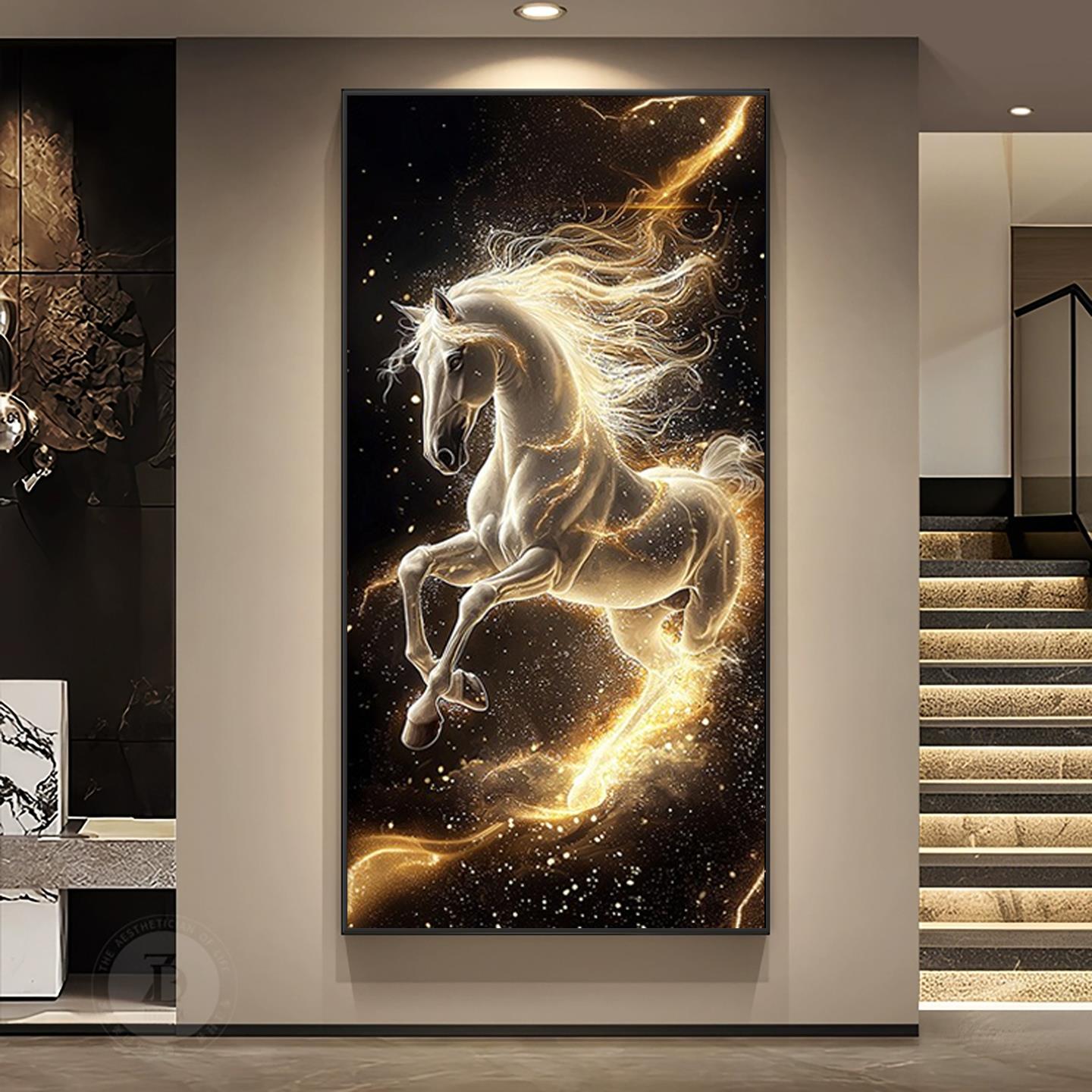马到成功入户玄关装饰画高级感轻奢客厅走廊过道挂画骏马竖版壁画