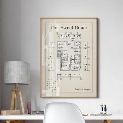 23posters家的蓝图定制房子户型图房屋布局图纸装饰画客厅中古风