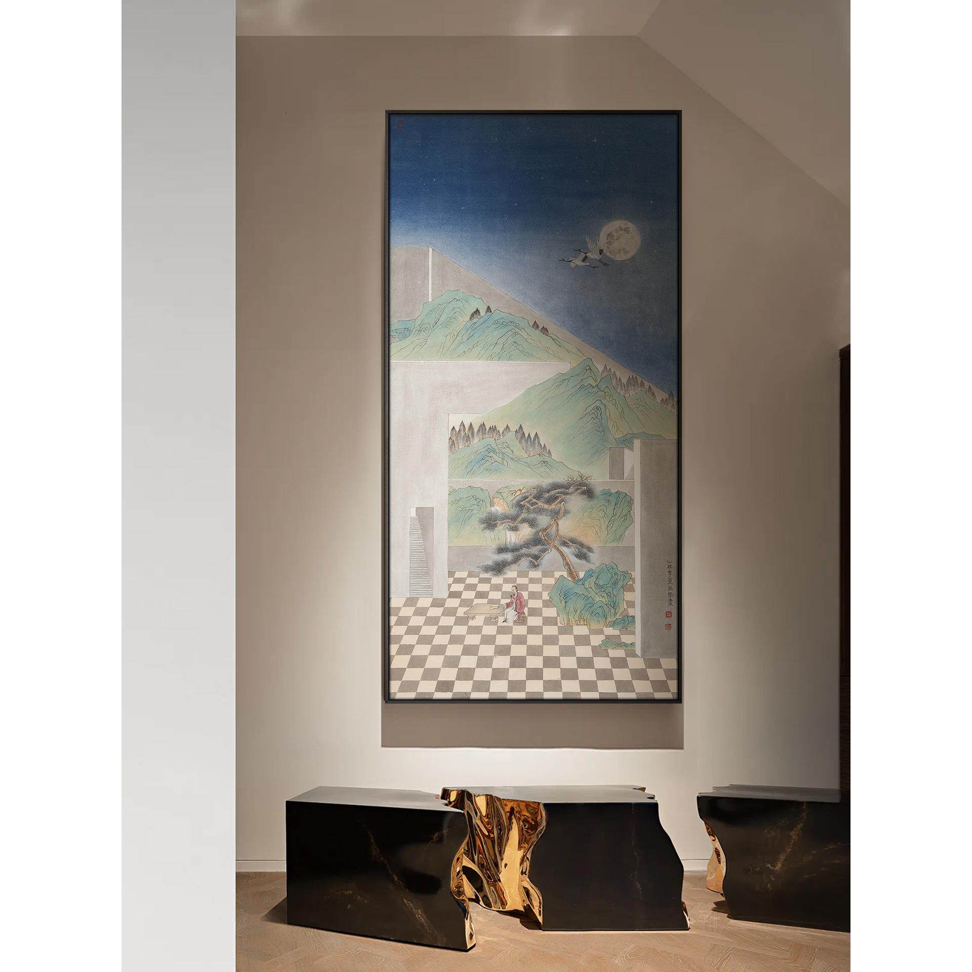 现代简约入户玄关山水挂画新中式酒店大堂走廊楼梯拐角大气装饰画