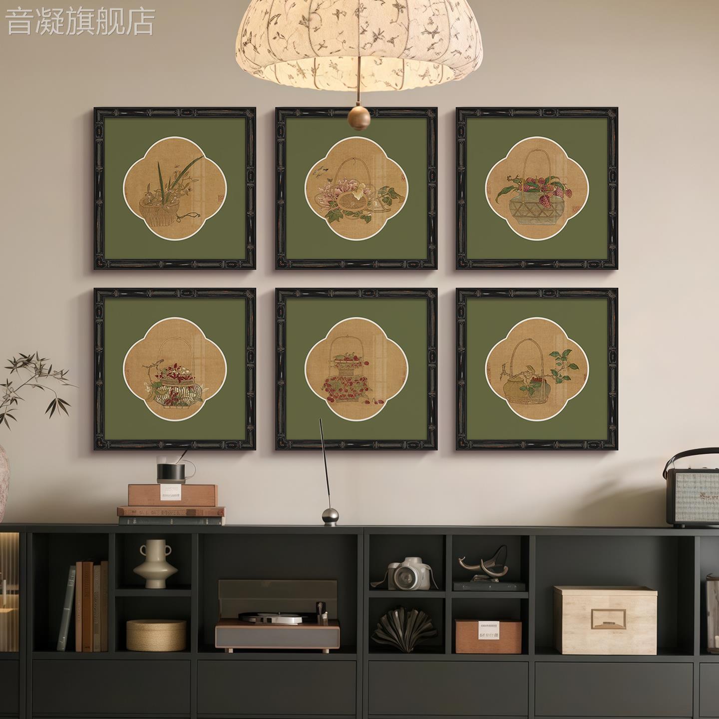 宋代美学玄关哑光玻璃装饰画中古风客厅挂画新中式床头高级感壁画图片