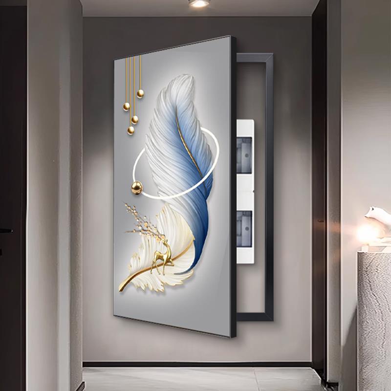 大幅竖版电表箱遮挡装饰消防栓楼梯道弱电盒壁画大气轻奢入户挂画