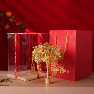 婚礼金色手捧花diy材料包高级手工新娘秀禾服花束成品权杖礼物