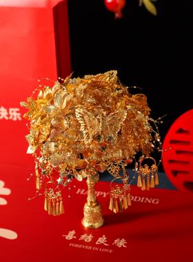 婚礼金色手捧花diy材料包高级手工新娘秀禾服花束成品权杖礼物