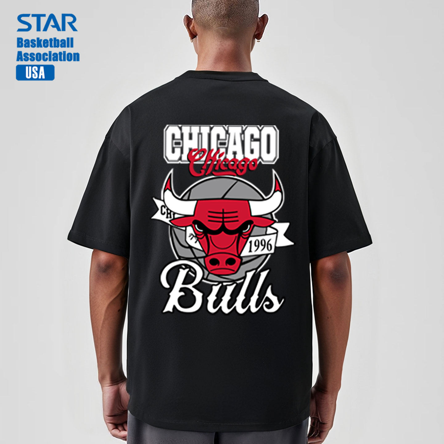 公牛队刺绣衣服美式男装篮球运动纯棉童装大童短袖t恤男球衣男童