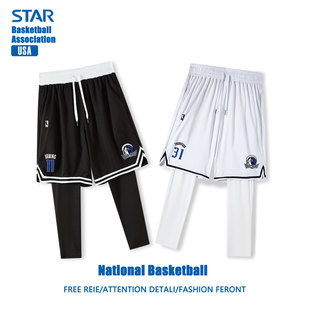独行侠欧文球衣美式篮球裤短裤男青少年假两件运动速干打底裤长裤