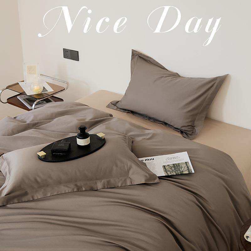 2024新款素色双拼撞色单双人宿舍床笠全棉50支长绒棉拼色四件套