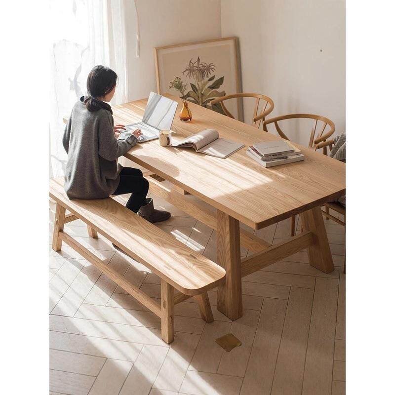 全实木餐桌椅组合简约家用吃饭桌原木长桌书桌长方形工作台办公桌