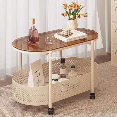 奶油风可移动边几小桌子可收纳床头柜收纳置物架可视轻奢