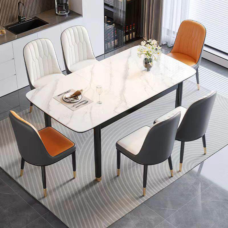 实木岩板餐桌椅组合现代简约家用小户型多功能伸缩带电磁炉长方桌