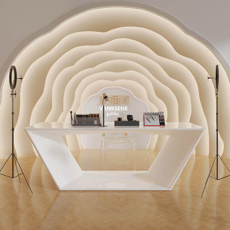 烤漆接待台直播间直播台前台服装店简约现代科技感展台公司咨询台