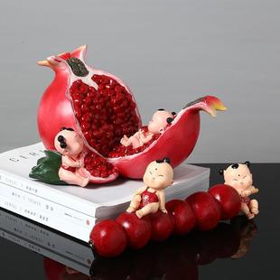 玄硕中式风多子多福石榴摆件求子福娃红色吉祥物客厅装饰品结婚送