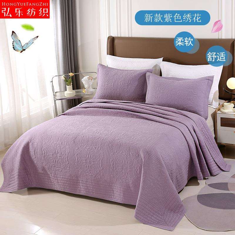 欧式简约棉质床盖纯色床上三件套绗缝被双面纯棉床盖加厚四季床单