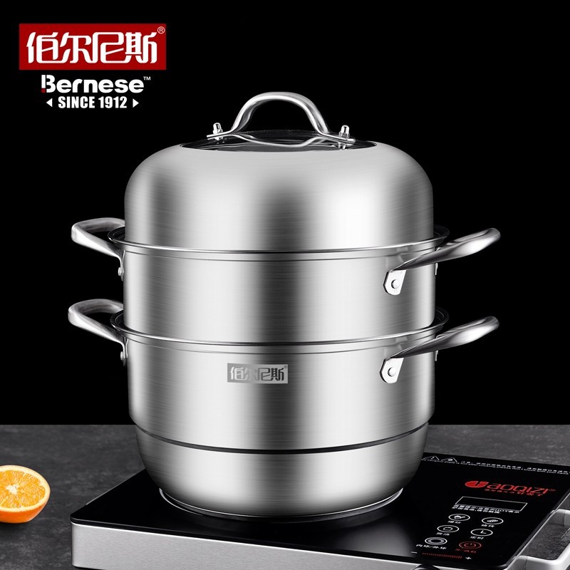 伯尔尼斯家用28cm复底加厚不锈钢菲德堡双层蒸锅BENS-278复底加