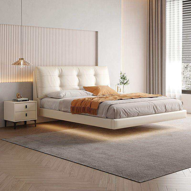 现代简约双人悬浮婚床意式极简头层真皮主卧大床1.8米软云朵包床