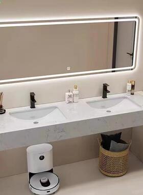 QPX简约现代大理石双盆洗手台一体浴室柜组合公共卫生间洗漱洗脸