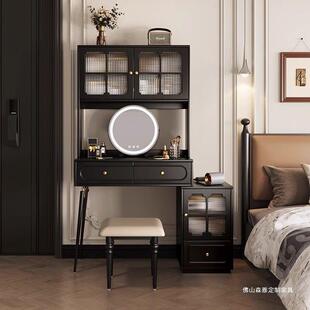 法式复古梳妆台轻奢高级感卧室小户型2025新款化妆桌简约黑色中古