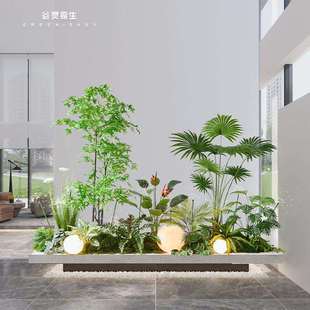 谷灵易生仿真绿植造景高端轻奢室内景观商场楼梯下橱窗装饰假植物