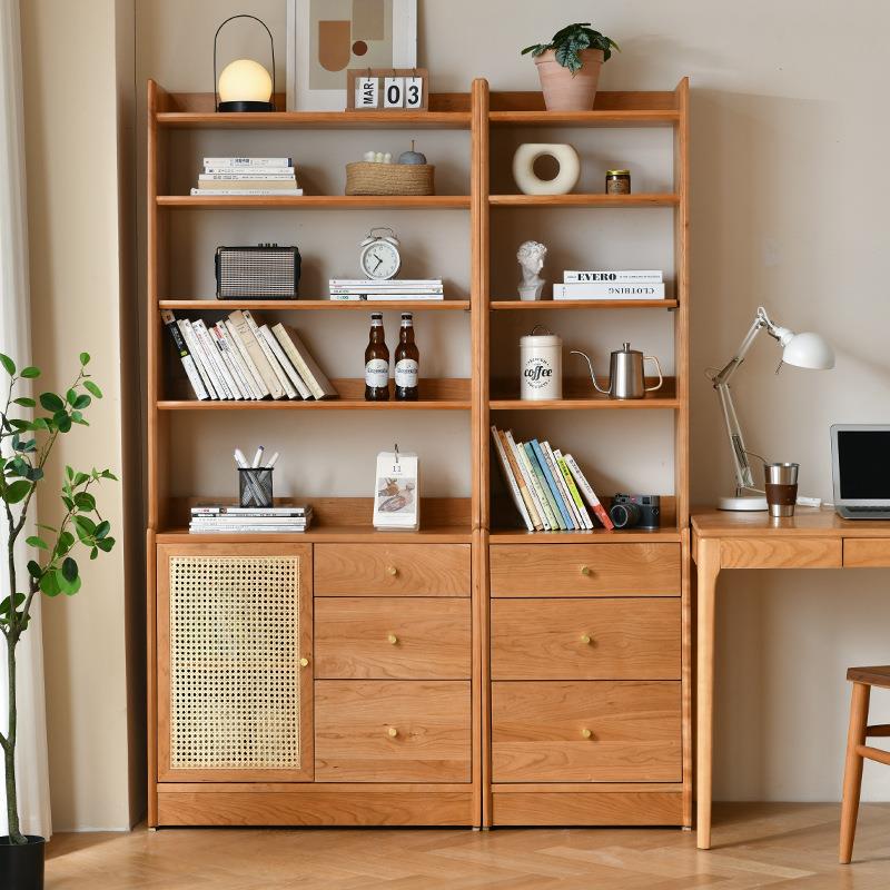 北欧实木书柜家用客厅储物展示柜小户型民宿靠墙樱桃木收纳柜