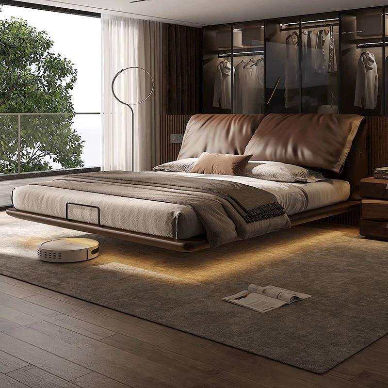 意式轻奢床主卧大象耳朵真皮床主卧高端大气轻奢悬浮储物双人床