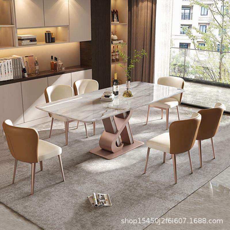 岩板餐桌椅组合轻奢现代简约小户型家用旋转折叠可伸缩圆形饭桌子