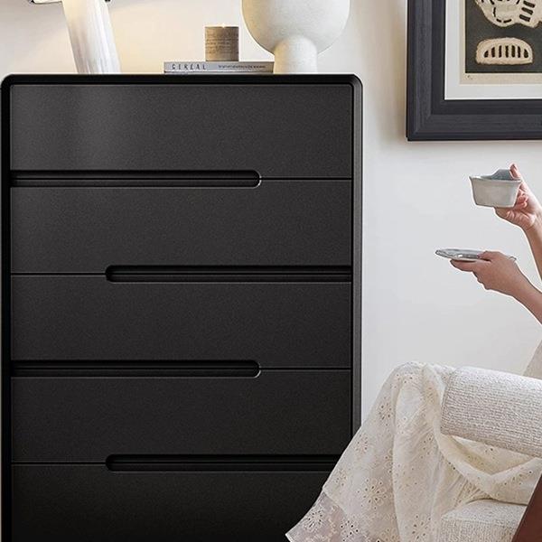 实木黑色五斗柜沙发旁客厅立柜收纳靠墙卧室床尾抽屉式置物柜斗橱