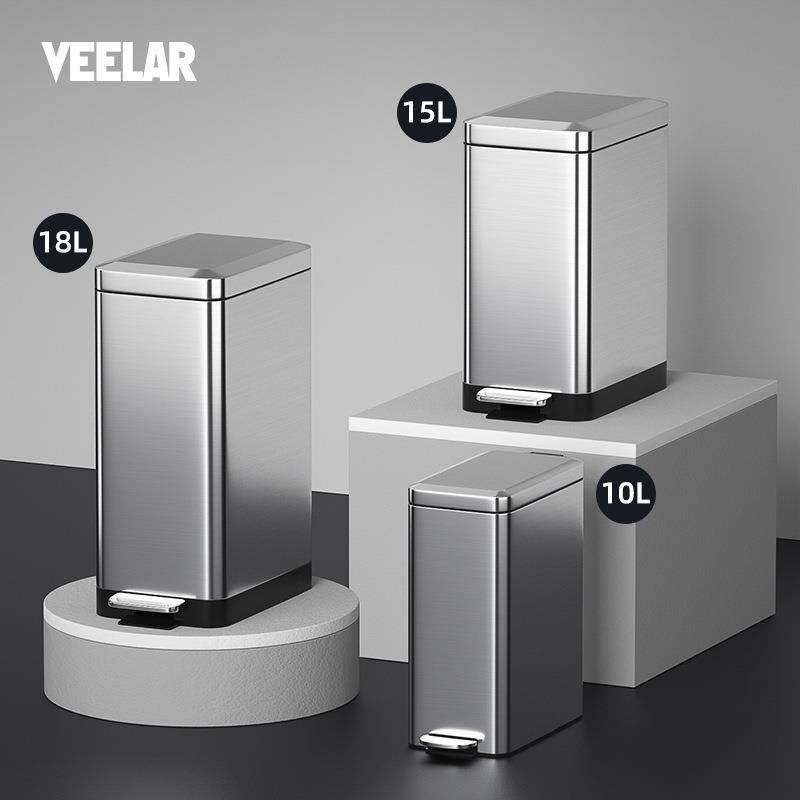 不锈钢垃圾桶家用高颜值脚踏式带盖卫生间垃圾桶厨房客厅静音缓降