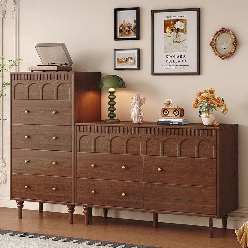 实木斗柜抽屉式收纳柜靠墙置物柜新中式五斗柜储物柜卧室床尾柜子