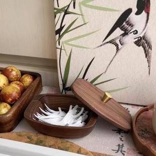 高档胡桃木牙线收纳盒桌面收纳家用牙签筒创意个性 轻奢简约棉签盒