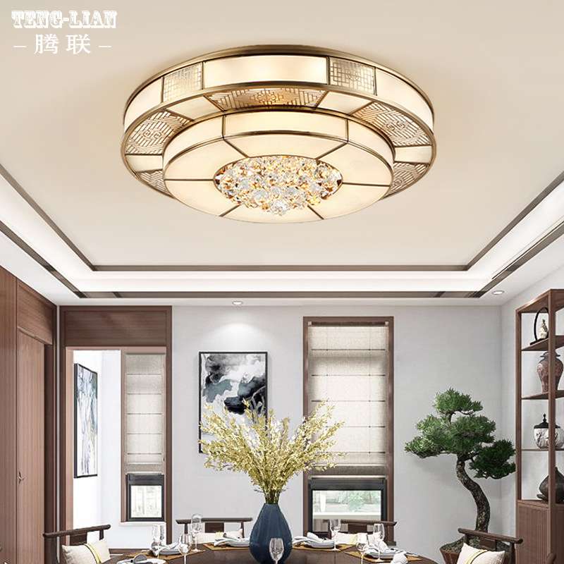 中式客厅吸顶灯全铜大厅主卧室餐厅书房吸顶灯新中式复式楼饭厅灯
