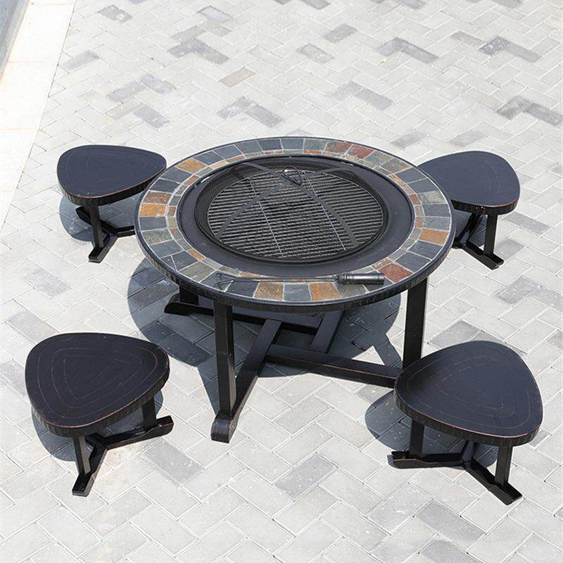 户外烧烤桌椅庭院室外烧烤桌楼顶花园BBQ桌椅瓷砖碳烤桌子易打理
