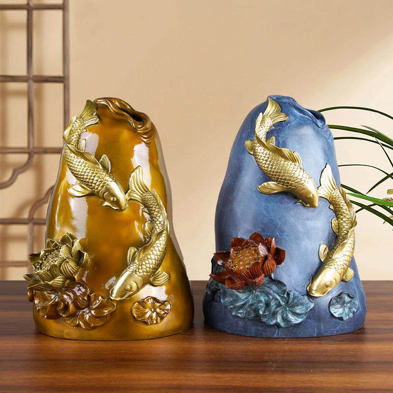 一件起批全铜连年有余花瓶家居装饰品摆件工艺品彩铜玄关装饰