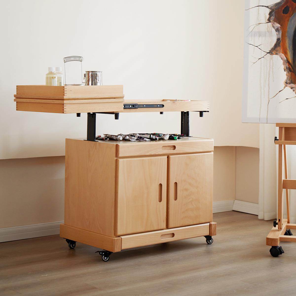 多功能画柜储藏柜抽屉型油画工具车美术多功能存放可移动调色车