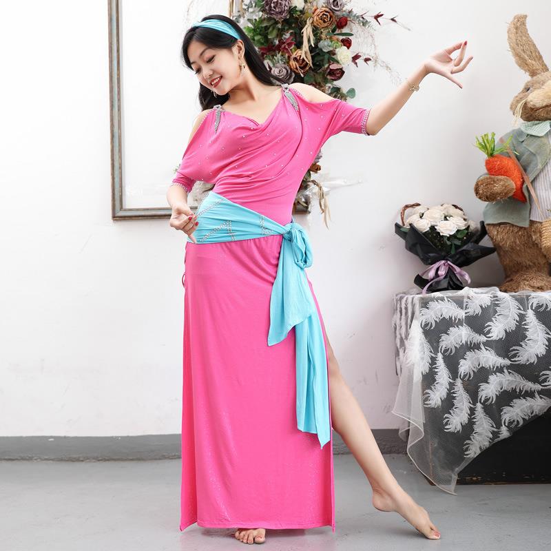 舞娘肚皮舞练功服装莫代尔长裙baladi民俗撞色袍子shaabi5569