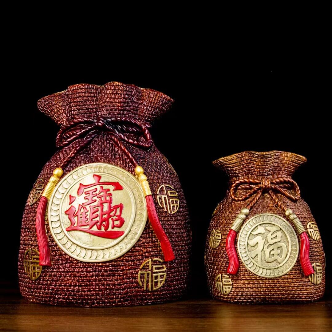 彩铜黄存钱罐摆件储蓄罐摆件存硬币钱袋袋家居装饰送礼柜台摆设品