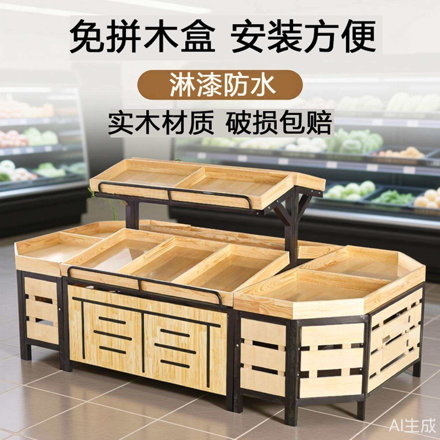 超市水果货架展示架多功能水果架子货架蔬菜架子钢木架水果店木制