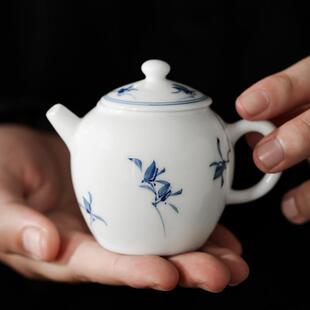 釉下纯手绘茶壶猪油白陶瓷兰花防烫主泡壶家用茶具泡茶壶泡茶器