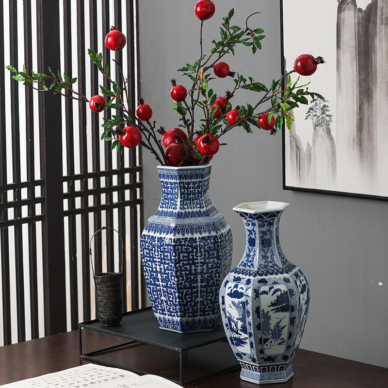 仿古手绘青花瓷花瓶摆件中式古香古色客厅陶瓷花瓶新中式花瓶摆件
