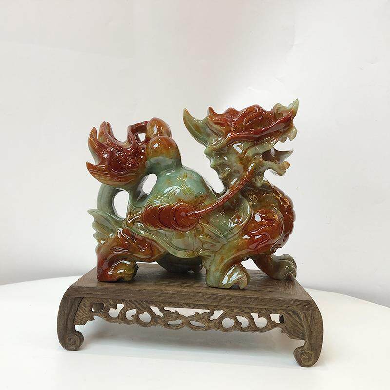 钰程本命年玉器20CM岫玉如意葫芦龙龟摆件书房吉祥摆设