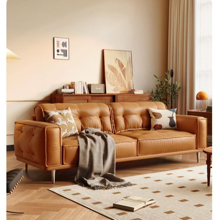 客厅小户型沙发简约现代复古黑色科技皮极简三人位羽绒皮艺沙发