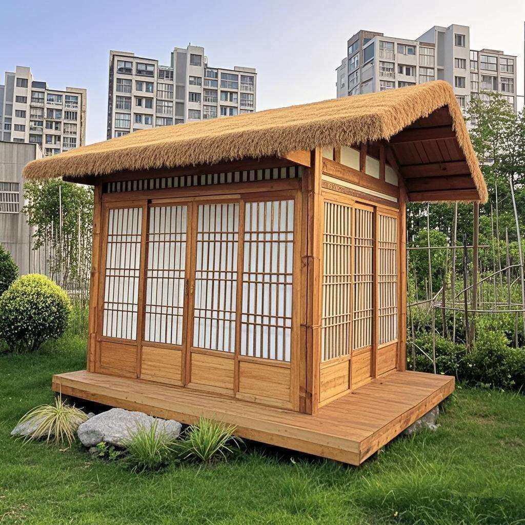 茅草木屋网红款庭院茶室室外小院实木禅房防腐木凉亭景观茅草屋子
