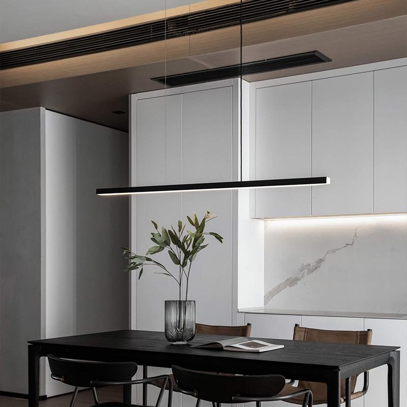 极简意式轻奢现代简约厨房岛台吧台餐桌一字长条餐厅吊灯
