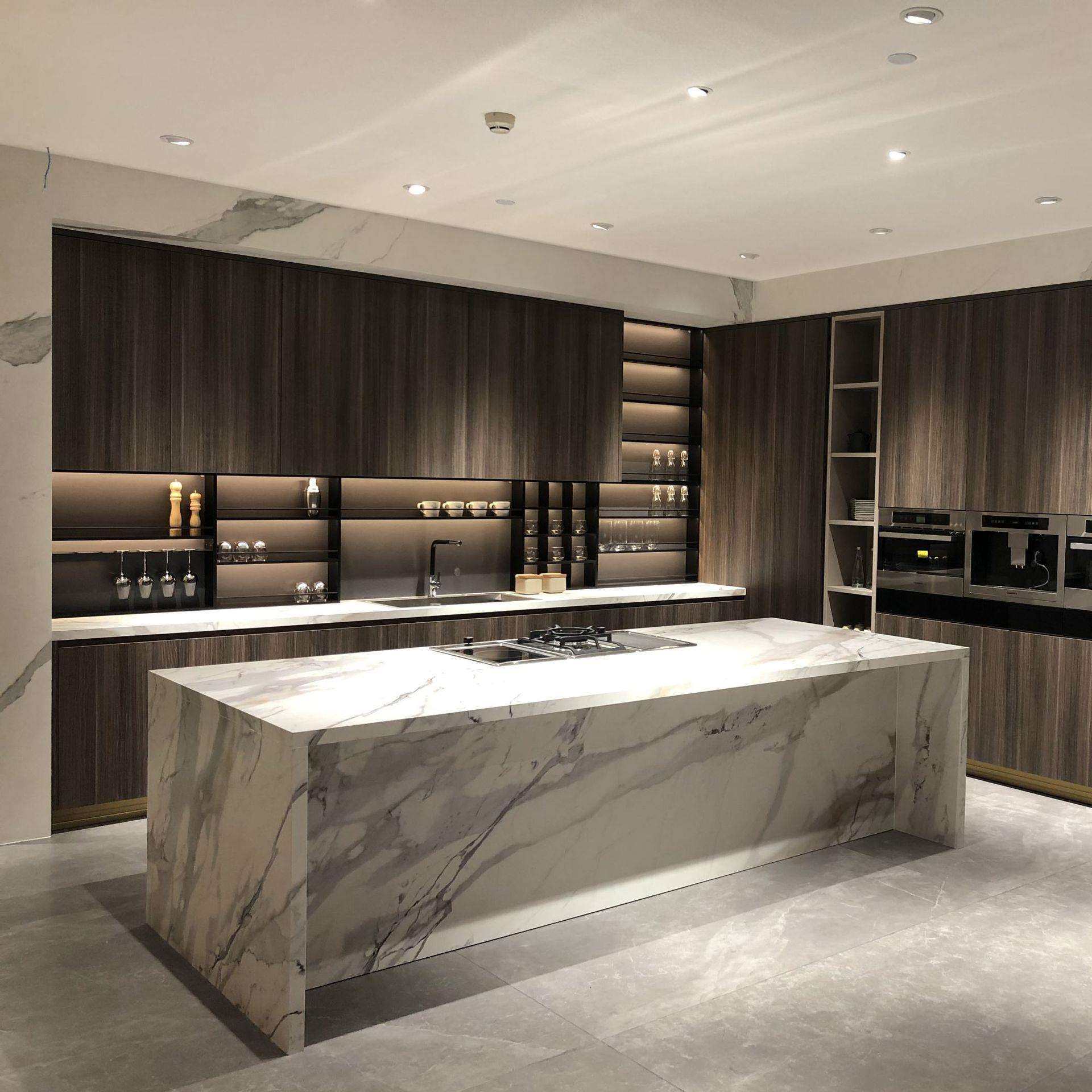 家用厨房长方形中岛吧台开放式厨房吧台厨房餐桌一体岩板吧台