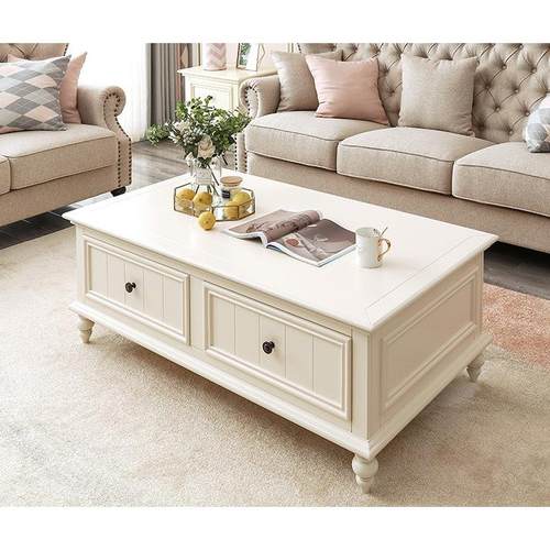 美式全实木茶几电视柜组合白色轻奢现代简约小户型客厅家用奶油风