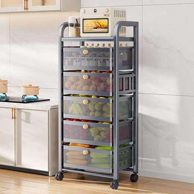 厨房多功能置物架家用小推车落地式收纳菜架子抽屉式夹缝果蔬菜篮