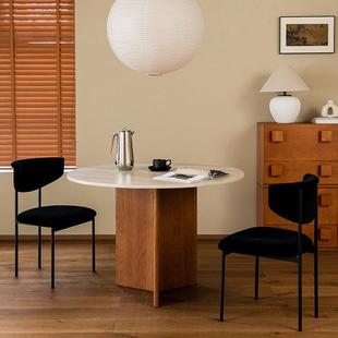 舒梵赤白圆桌/洞石岩板餐桌防划防烫防渗色/圆桌中古风实木餐桌