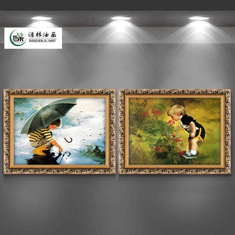 欧式儿童房装饰画女孩男孩卧室画床头挂画人物油画房间壁画装饰墙图片